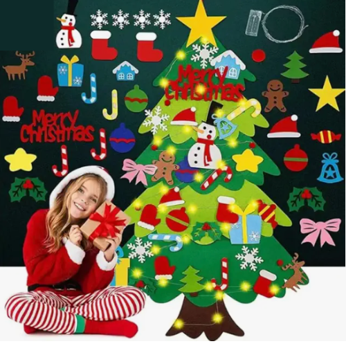 Kids' DIY Felt Christmas Tree with lights