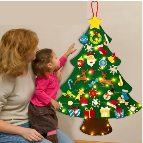 Kids' DIY Felt Christmas Tree with lights