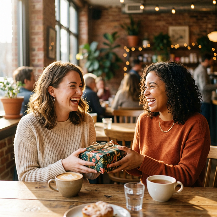 Friends exchanging a present